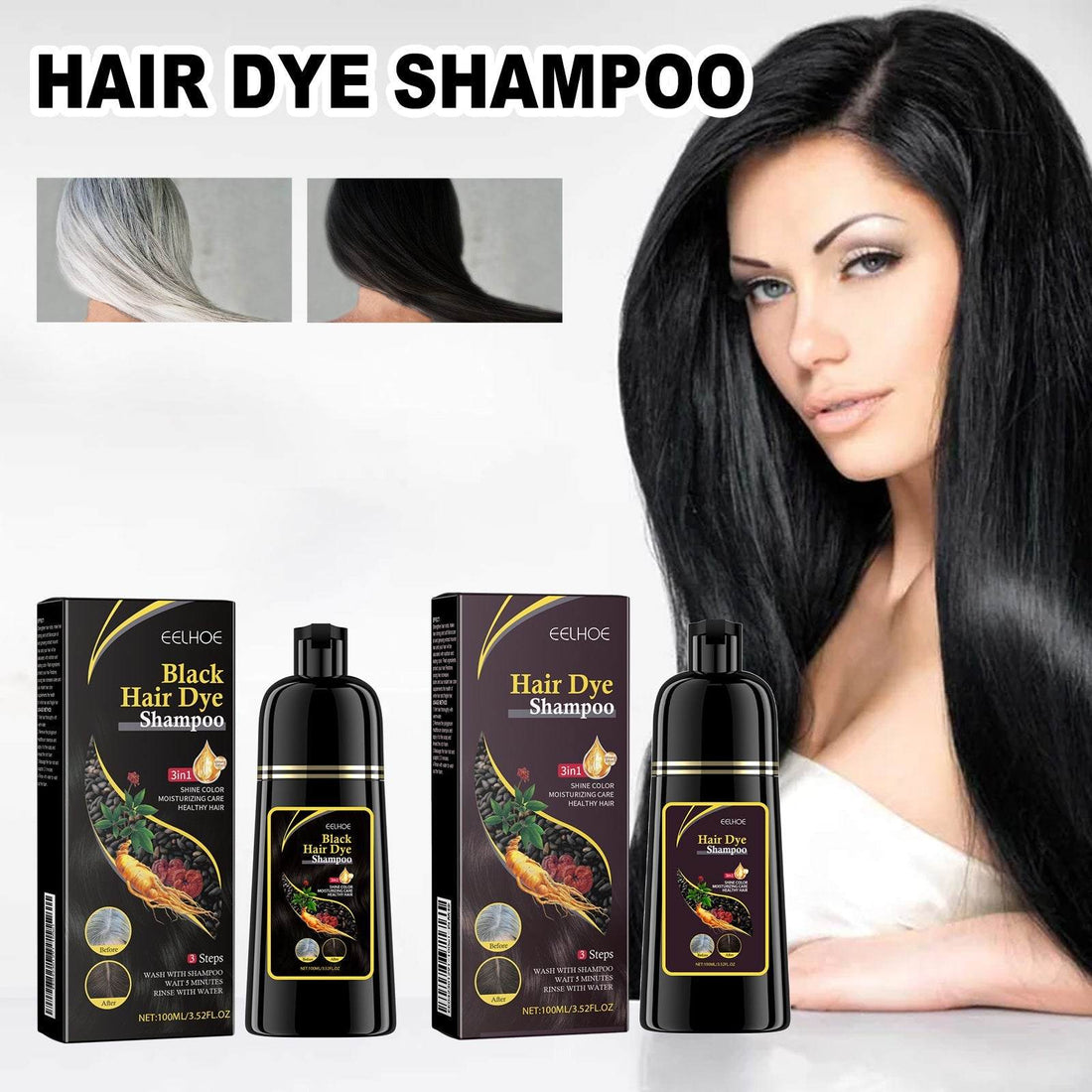 EELHOE Polygonum Multiflorum hair dye shampoo for black, soft, and thicker hair with moisturizing and repair benefits