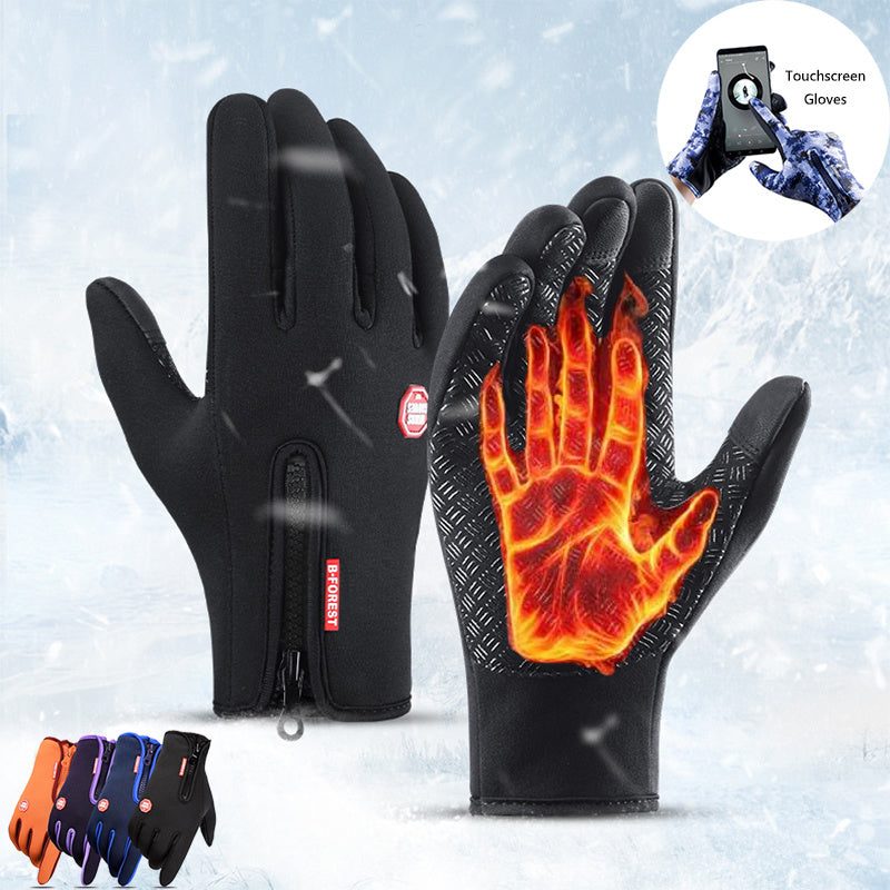 Winter touchscreen gloves with fleece lining, waterproof and anti-skid for motorcycle riding in cold weather