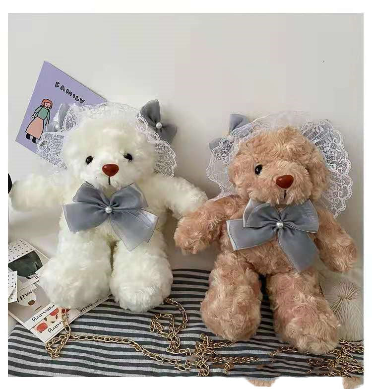 Lace Lolita Bear Plush Toy Bag Women''s Fashion Chain One Shoulder Messenger Bag Cute Cartoon Doll Bag