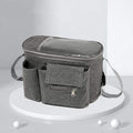 Grey Oxford cloth baby stroller hang bag with multiple pockets and a transparent top cover