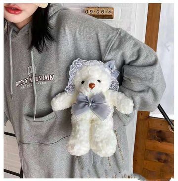 Lace Lolita Bear Plush Toy Bag Women''s Fashion Chain One Shoulder Messenger Bag Cute Cartoon Doll Bag