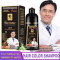 3 In 1 Instant Coloring Shampoo natural black hair dye with herbal ingredients for men and women 500ml bottle and packaging with expert endorsement